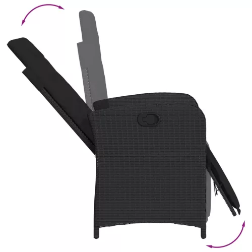  fekete polyrattan dönthető kerti szék lábtartóval