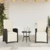  2 db fekete polyrattan dönthető kerti szék lábtartóval