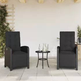  2 db fekete polyrattan dönthető kerti szék lábtartóval