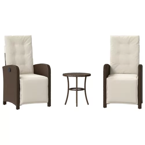  3 részes barna polyrattan bisztrógarnitúra párnákkal
