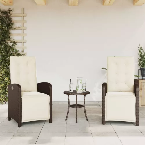  3 részes barna polyrattan bisztrógarnitúra párnákkal