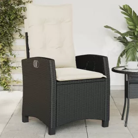  fekete polyrattan dönthető kerti szék párnával