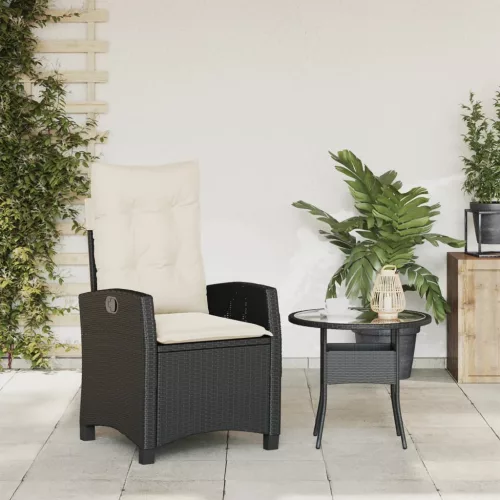  fekete polyrattan dönthető kerti szék párnával