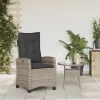  szürke polyrattan dönthető kerti szék párnákkal