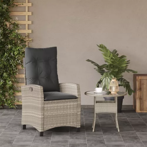  világosszürke polyrattan dönthető kerti szék párnával