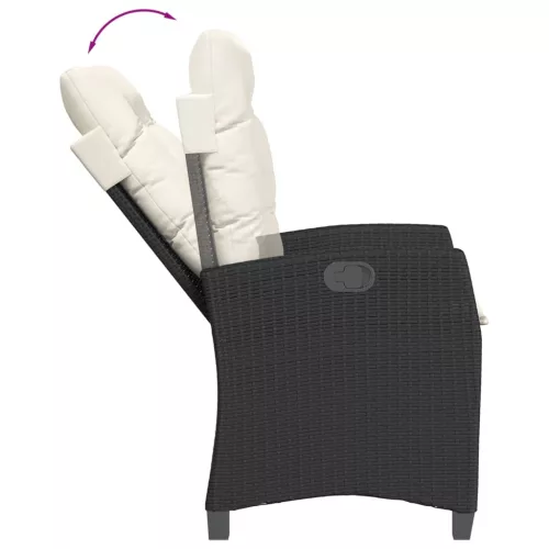  2 db fekete polyrattan dönthető kerti szék párnával