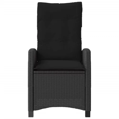  2 db fekete polyrattan dönthető kerti szék párnával