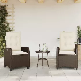  2 db barna polyrattan dönthető kerti szék párnákkal