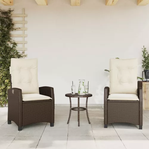  2 db barna polyrattan dönthető kerti szék párnákkal