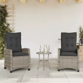  2 db szürke polyrattan dönthető kerti szék párnákkal