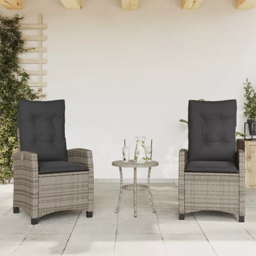  2 db szürke polyrattan dönthető kerti szék párnákkal