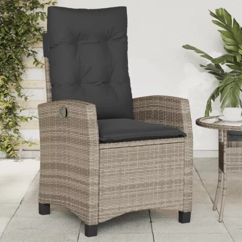  2 db szürke polyrattan dönthető kerti szék párnákkal