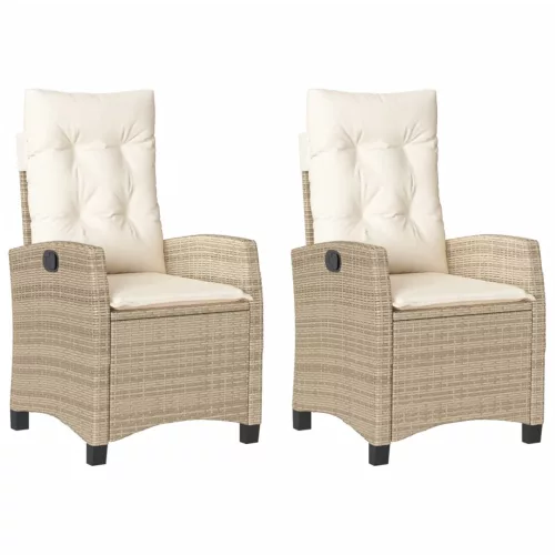  2 db bézs polyrattan dönthető kerti szék párnákkal