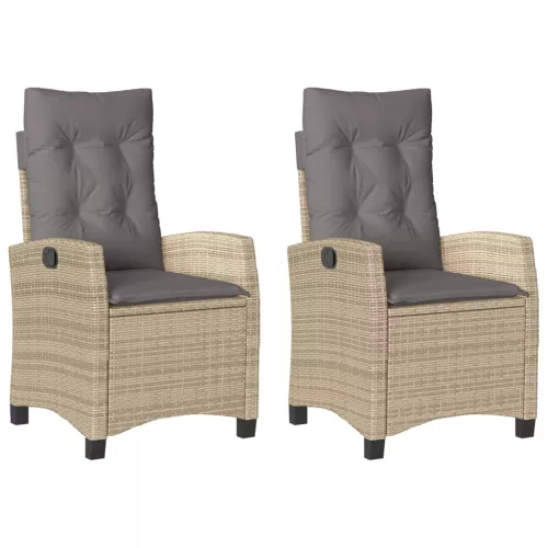  2 db vegyes bézs dönthető polyrattan kerti szék párnával