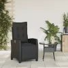  fekete polyrattan dönthető kerti szék lábtartóval