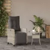  világosszürke polyrattan dönthető kerti szék lábtartóval