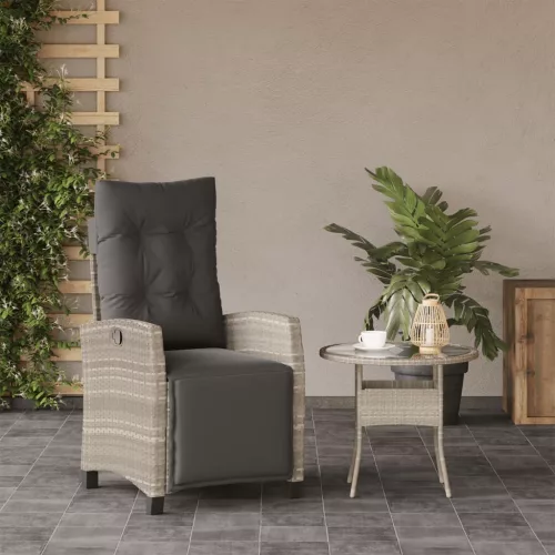  világosszürke polyrattan dönthető kerti szék lábtartóval