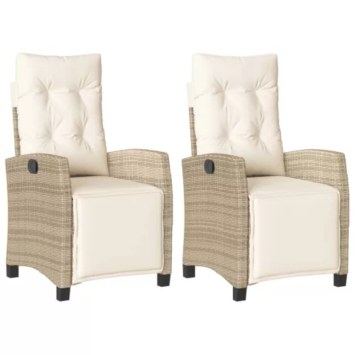  2 db bézs polyrattan dönthető kerti szék lábtartóval