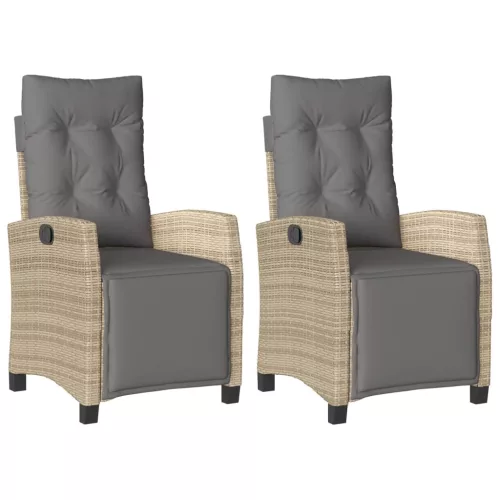  2 db vegyes bézs polyrattan dönthető kerti szék lábtartóval