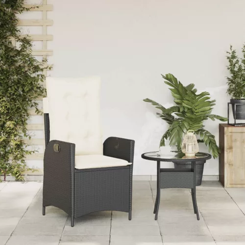  fekete polyrattan dönthető kerti szék párnával