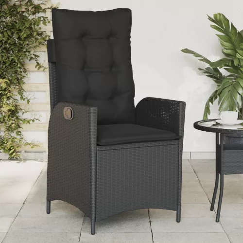  fekete polyrattan dönthető kerti szék párnával