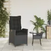  fekete polyrattan dönthető kerti szék párnával