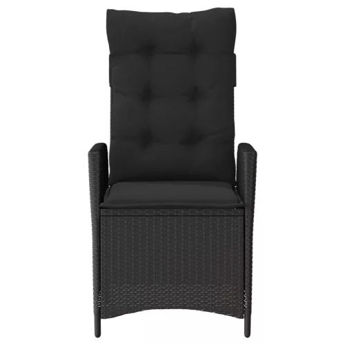  fekete polyrattan dönthető kerti szék párnával
