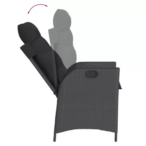  fekete polyrattan dönthető kerti szék párnával