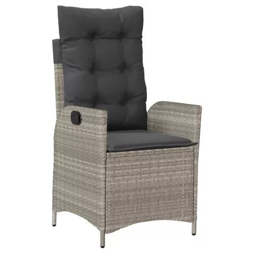  világosszürke polyrattan dönthető kerti szék párnával