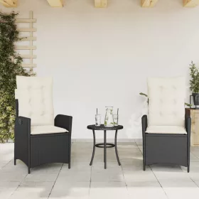  2 db fekete polyrattan dönthető kerti szék párnával