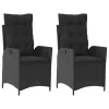  2 db fekete polyrattan dönthető kerti szék párnával