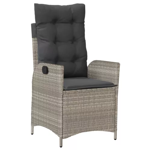  2 db világosszürke polyrattan dönthető kerti szék párnákkal