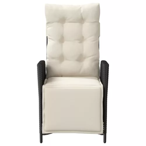  fekete polyrattan dönthető kerti szék lábtartóval