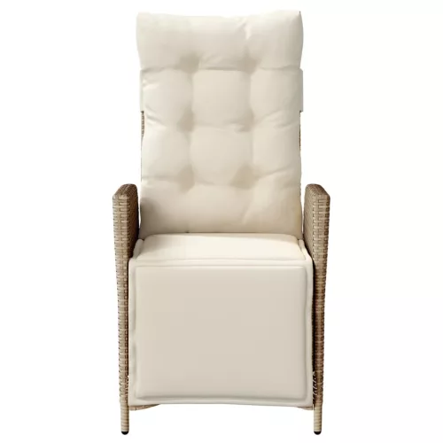  bézs polyrattan dönthető kerti szék lábtartóval