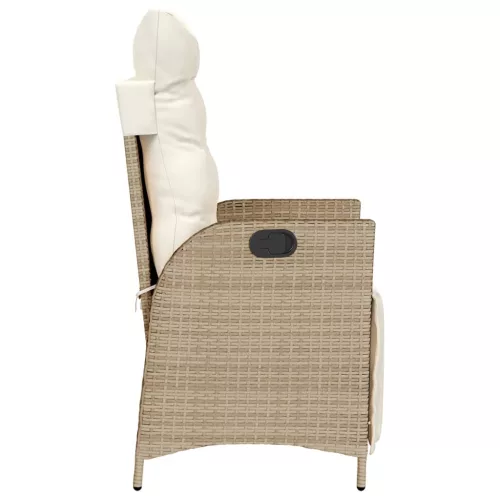  bézs polyrattan dönthető kerti szék lábtartóval