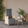 vegyes bézs polyrattan dönthető kerti szék lábtartóval