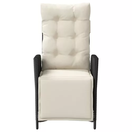  2 db fekete polyrattan dönthető kerti szék lábtartóval