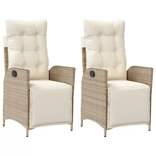  2 db bézs polyrattan dönthető kerti szék lábtartóval