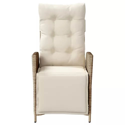  2 db bézs polyrattan dönthető kerti szék lábtartóval