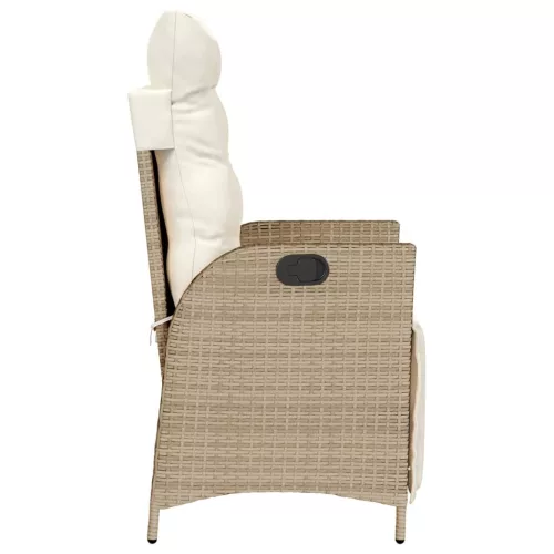  2 db bézs polyrattan dönthető kerti szék lábtartóval