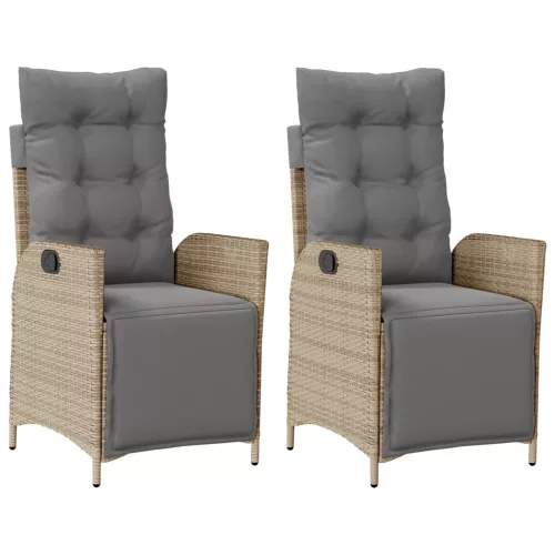  2 db vegyes bézs polyrattan dönthető kerti szék lábtartóval