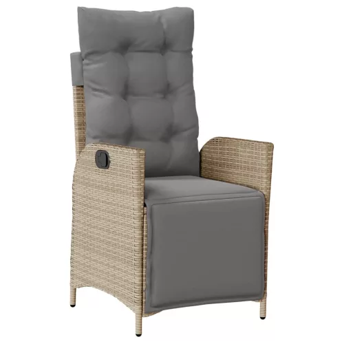  2 db vegyes bézs polyrattan dönthető kerti szék lábtartóval