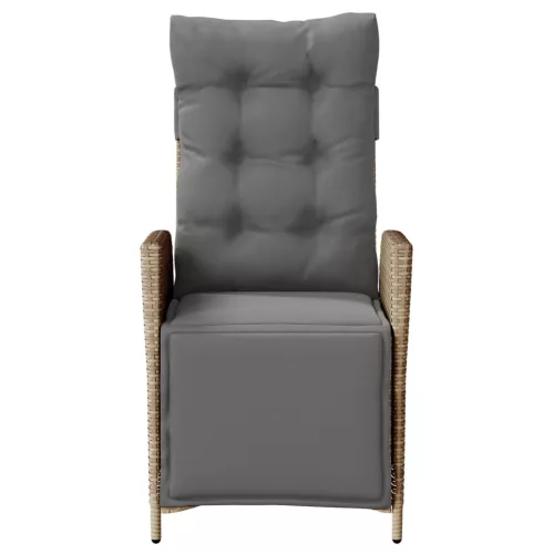  2 db vegyes bézs polyrattan dönthető kerti szék lábtartóval