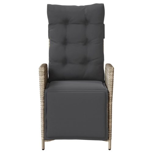  2 db világosszürke polyrattan dönthető kerti szék lábtartóval