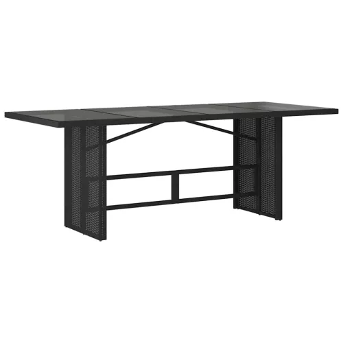 fekete polyrattan üveglapos kerti asztal 190x80x74 cm