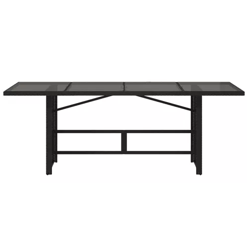  fekete polyrattan üveglapos kerti asztal 190x80x74 cm