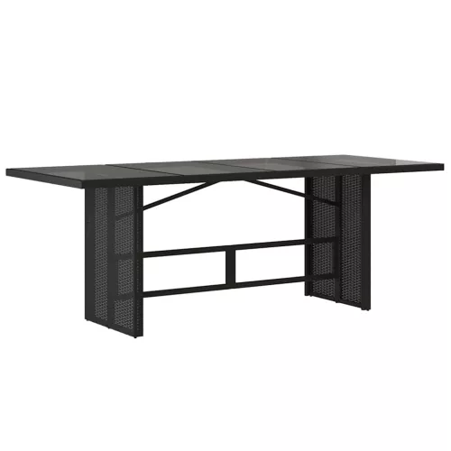  fekete polyrattan üveglapos kerti asztal 190x80x74 cm