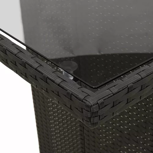  fekete polyrattan üveglapos kerti asztal 190x80x74 cm
