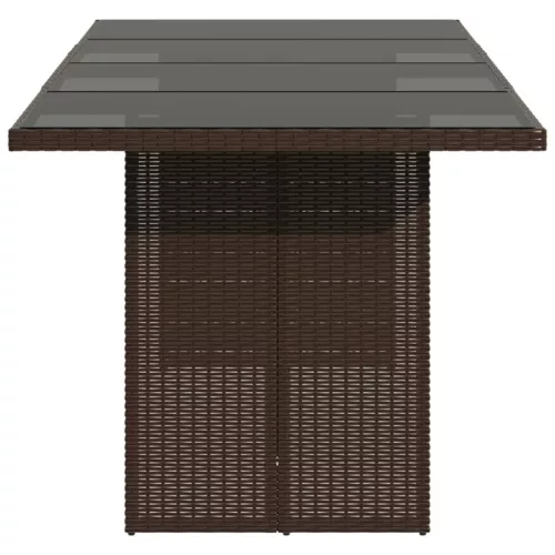  barna polyrattan üveglapos kerti asztal 190 x 80 x 74 cm