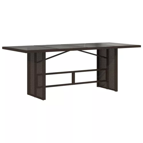 barna polyrattan üveglapos kerti asztal 190 x 80 x 74 cm
